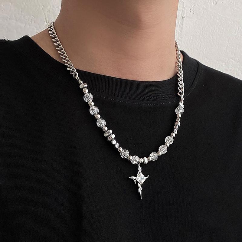 High-End Personalized Titanium Steel Necklace Irregular Metal Stone Ice Crack Cross Necklace Clavicle Chain
