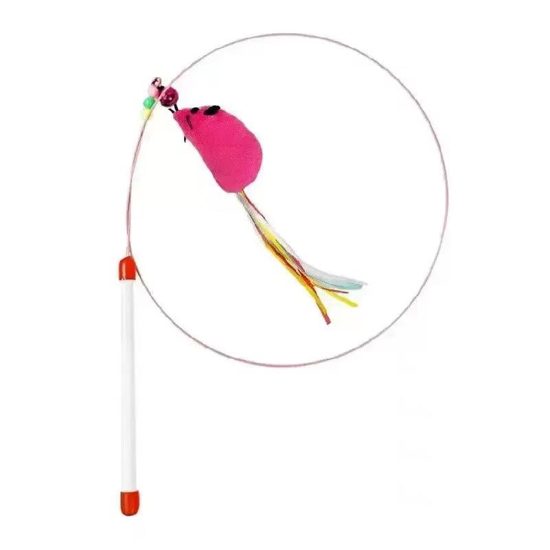 Long Rod Steel Wire Cat Teaser with Feather & Bell - Interactive Bite-Resistant Replacement Cat Toy