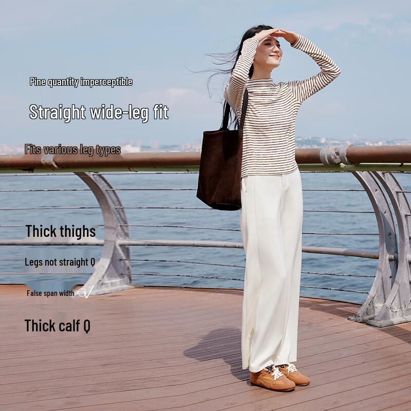 Xiangying Women's High-Waist Drape Wool-Blend Straight-Leg Pants