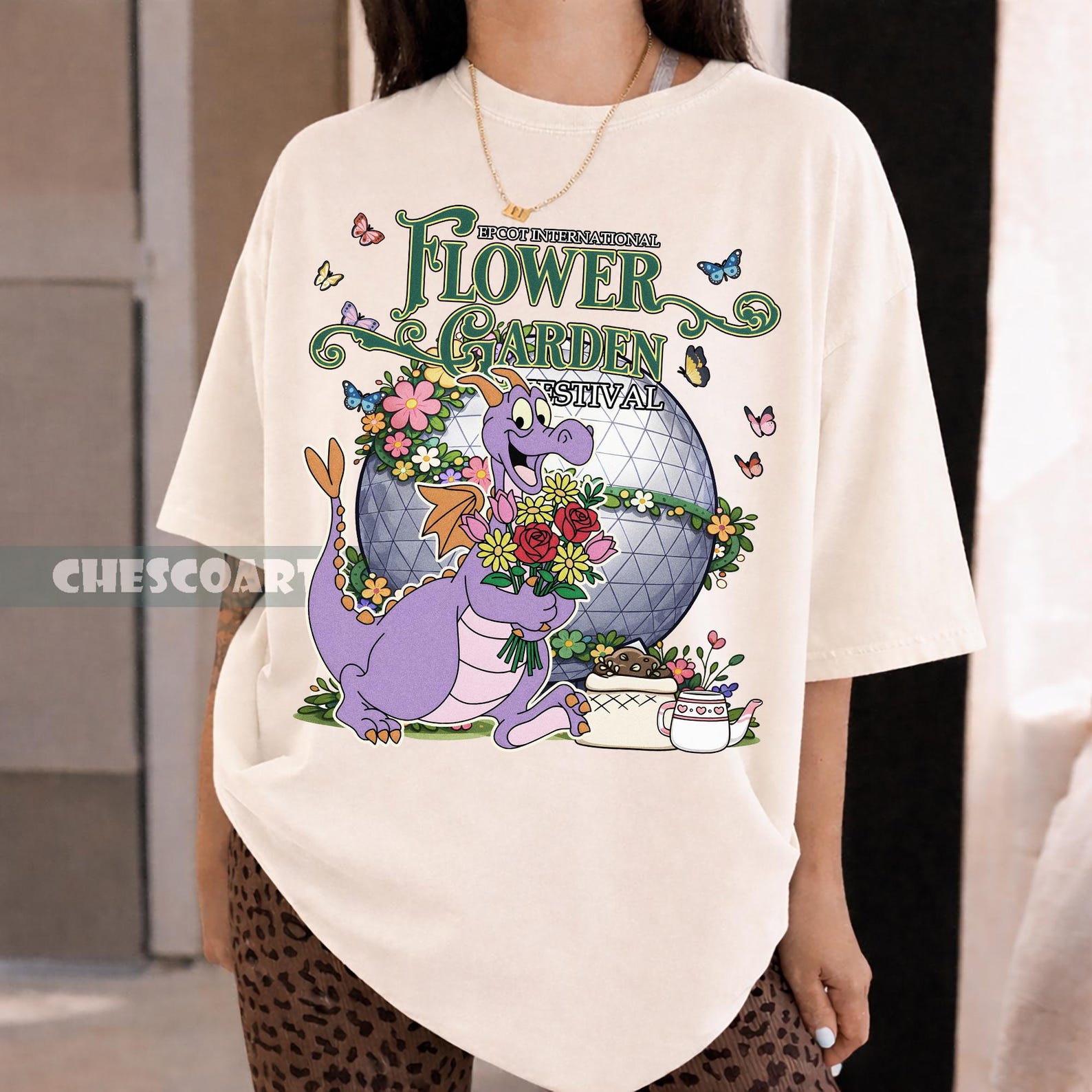 Figment EPCOT Flower Garden Festival Shirt, Disney Parks Spring Graphic Tee S