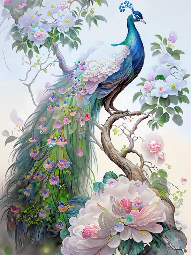 5D DIY Peacock Diamond Colored Animal Full Circle Square Diamond Embroidery Mosaic Cross Embroidery Set Home Decoration Gift