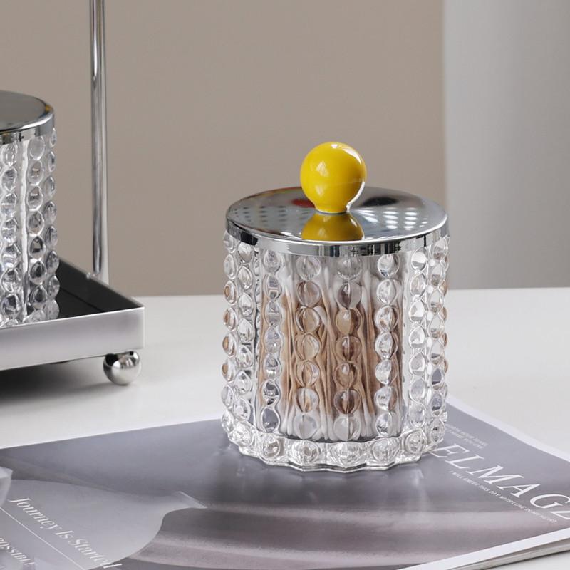 European Style Bead Dot Glass Jar Bedroom Desktop Jewelry Cosmetics Cotton Swab Box Home Multifunctional Candy Nuts Storage Jar