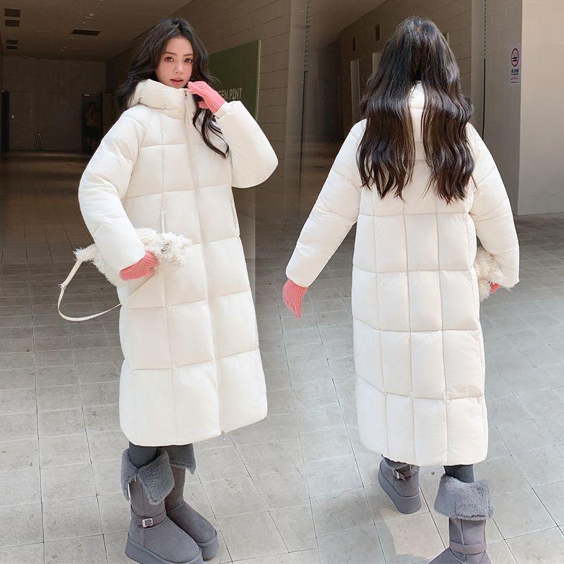 Winter Hooded Long Coat Thickened Loose Cotton Jacket for Women Students Knee Length Warm Outwear