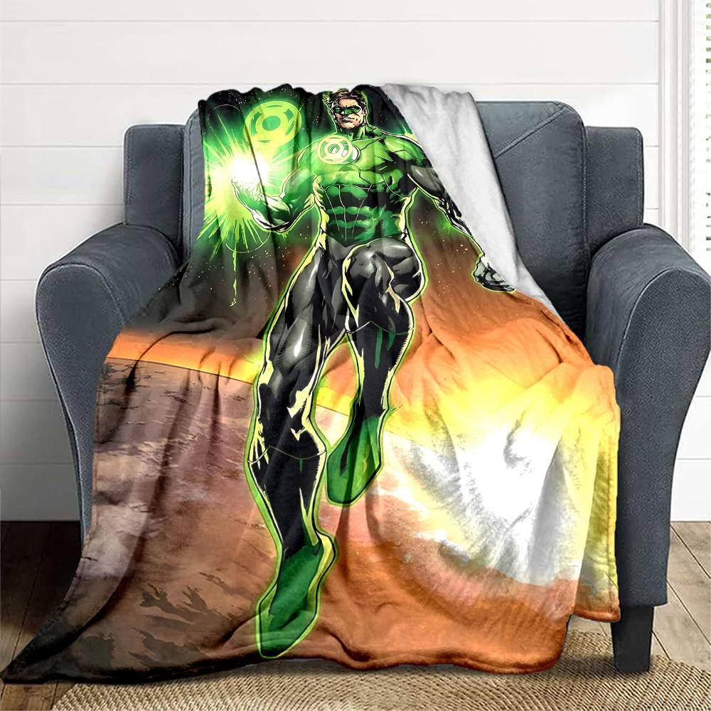 1pc Green Lantern Blanket Lightweight Flannel Throw For Sofa, Bed, Travel, Livingroom, Office, Couch, Chair, And Bed
