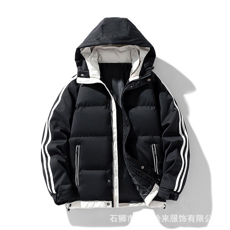 2025 Winter Thickened Hooded Feather Rong Padded Jacket Men's Two Bar Jacket Padded Jacket Men's Padded Jacket
