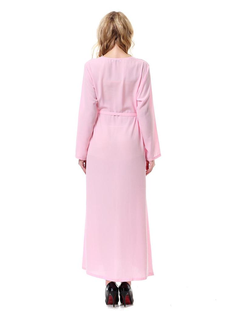Women's Round Neck Solid Chiffon Zipper Long Dress, TH913