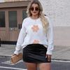 Women's Rhombus Jacquard Wool Flower Embroidery Beading Loose Casual Pullover Sweater