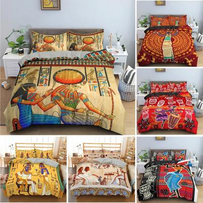 Egyptian Print Duvet Cover Set,3D Ancient Egypt Tribe Decor Comforter Cover Set for Adult Women King Size Polyester Bedding Set