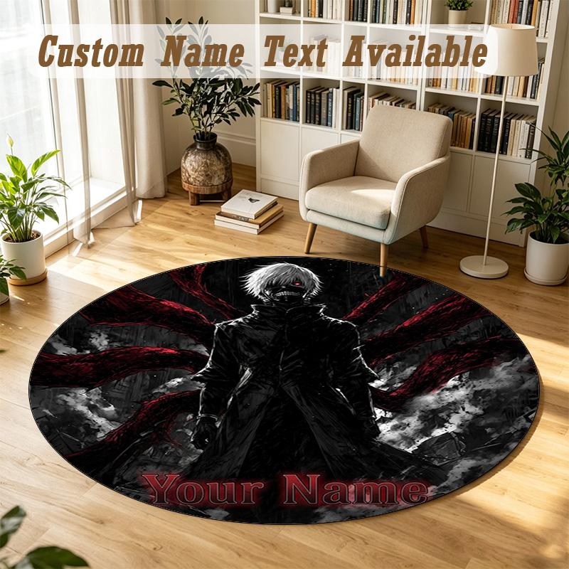 Round Rug Custom NameTokyo Ghoul Pattern Non Slip Carpet Home Floor Decor