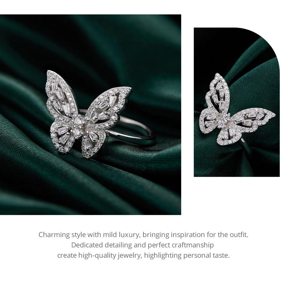WOSTU 925 Sterling Silver Butterfly Ring Shining Ring Cubic ZirconiaAnniversary Gifts for Women Girl Fine Jewelry