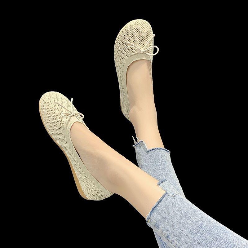 Fashion Comfortable and Elegant Slip On Women's Knitted Mesh Breathable Shoes Summer Casual Shallow Hollow Cheap 39 Flat Ladies Footwear