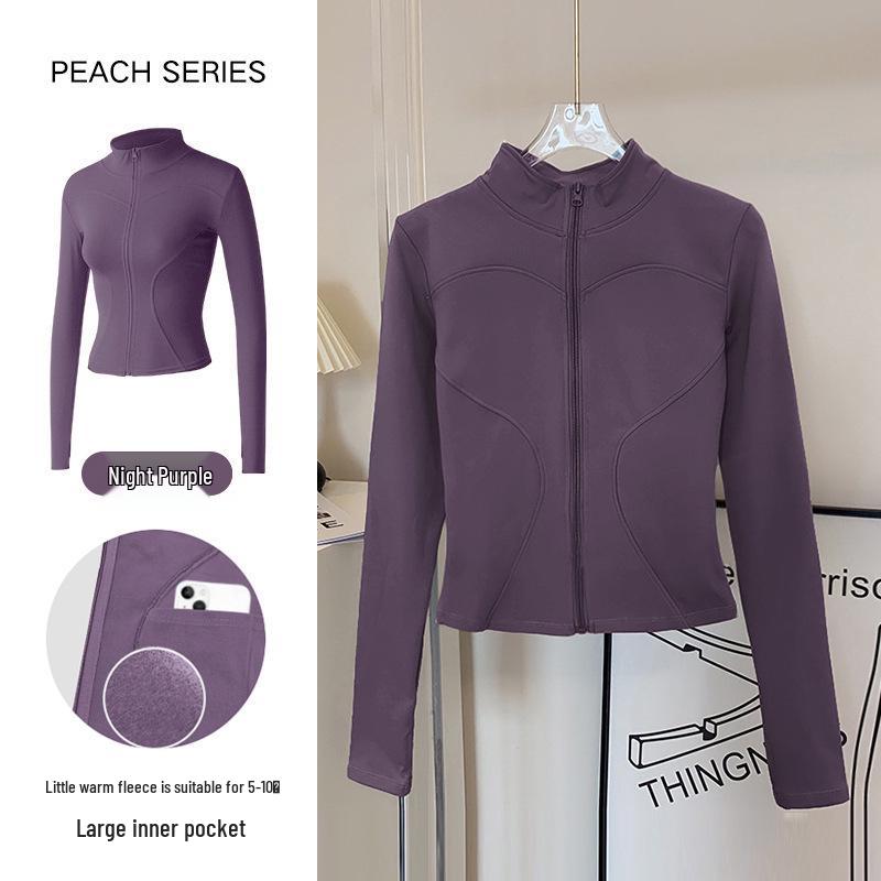 Women's Breathable Slim-Fit Sports Jacket: Autumn/Winter Yoga & Cycling Wear, Long Sleeve, Stand Collar, Plus Velvet.