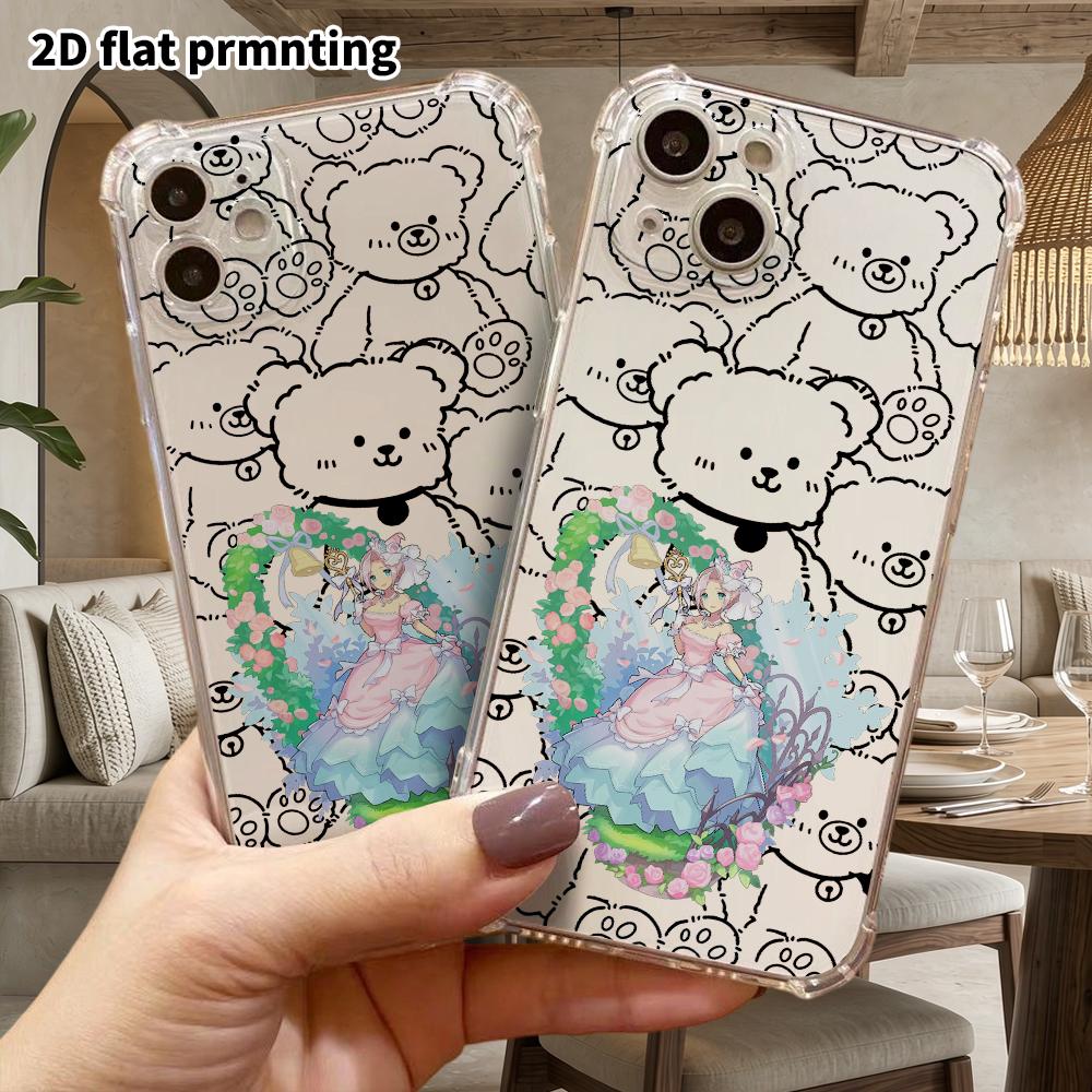 Phone Case: 2D flat suitable for iPhone 18 17 16 15 14 13 Pro, transparent four corner protective case, wedding dress character, Christmas and Hallowe