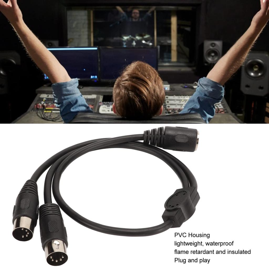 MIDI DIN 5 Pin Splitter Y Adapter Din 5 Pin Female To Dual 2 Male Audio MIDI Adapter Extension Cable for MIDI Electric MIDI Guitar Cable, Keyboard,