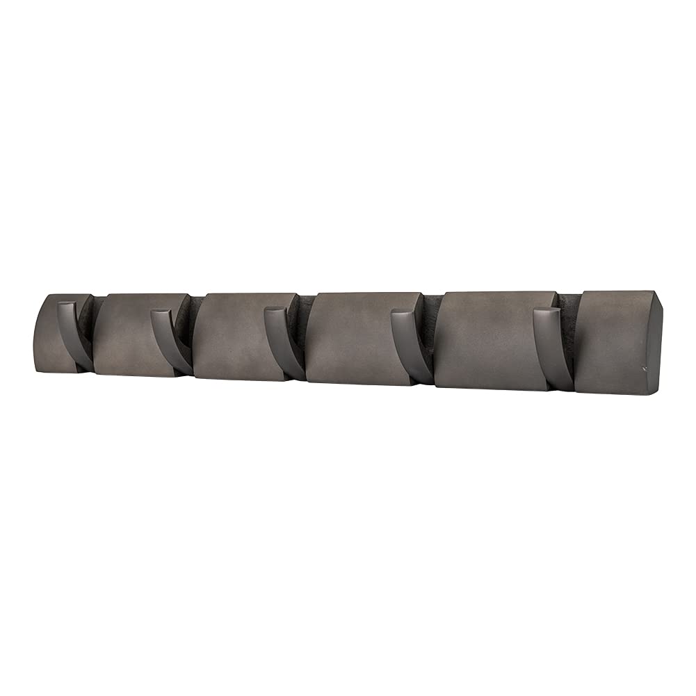 Umbra Coat Rack with Flip Hooks FLIP 5 HOOK 5-Hook Hooks, Wall-Mounted, Stylish, Gray/Pewter, 318850-1045. GREY/PEWTER. [Used]