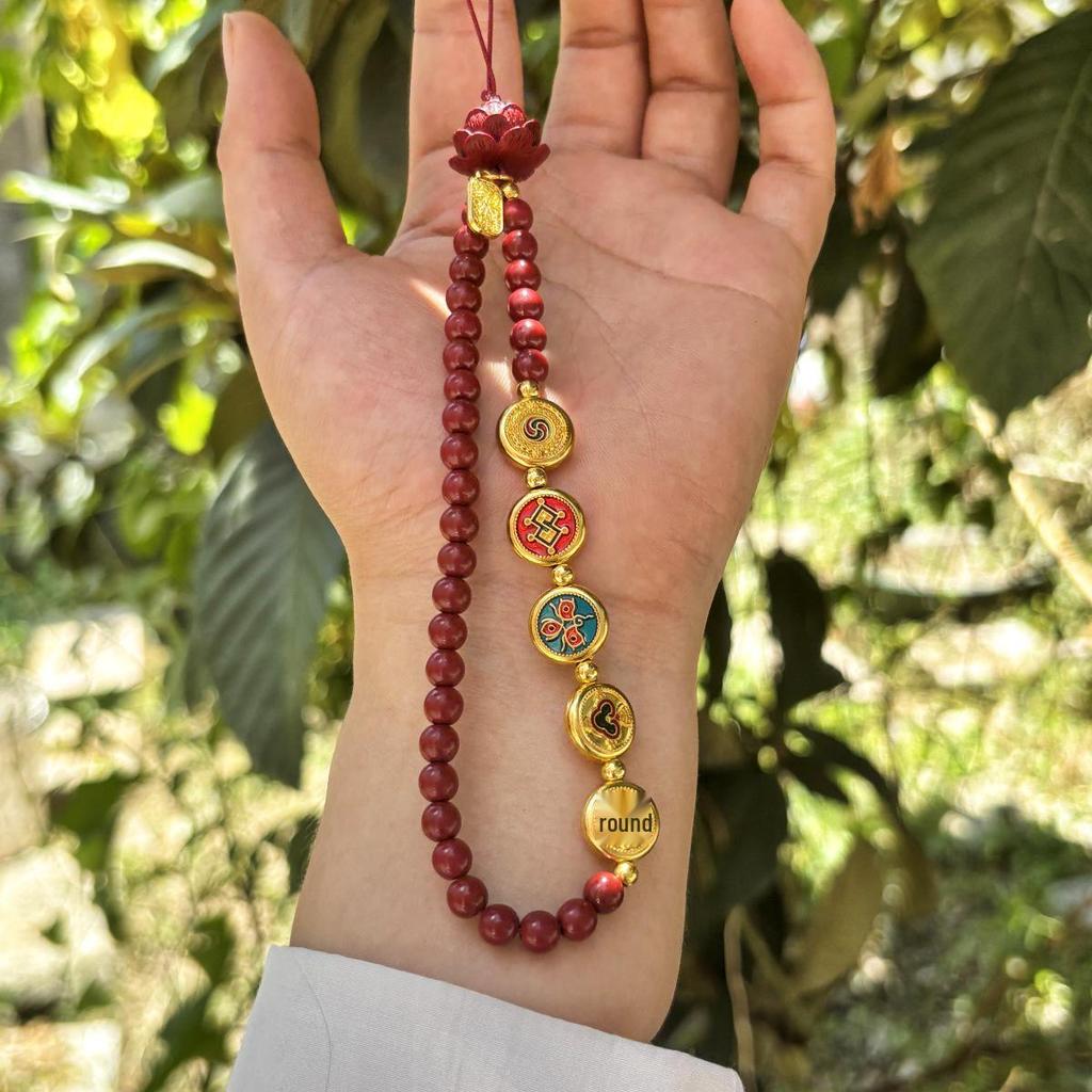 Cinnabar Five Gods Wealth-Attracting Phone Chain: Red Cinnabar Lanyard Pendant for Men and Women