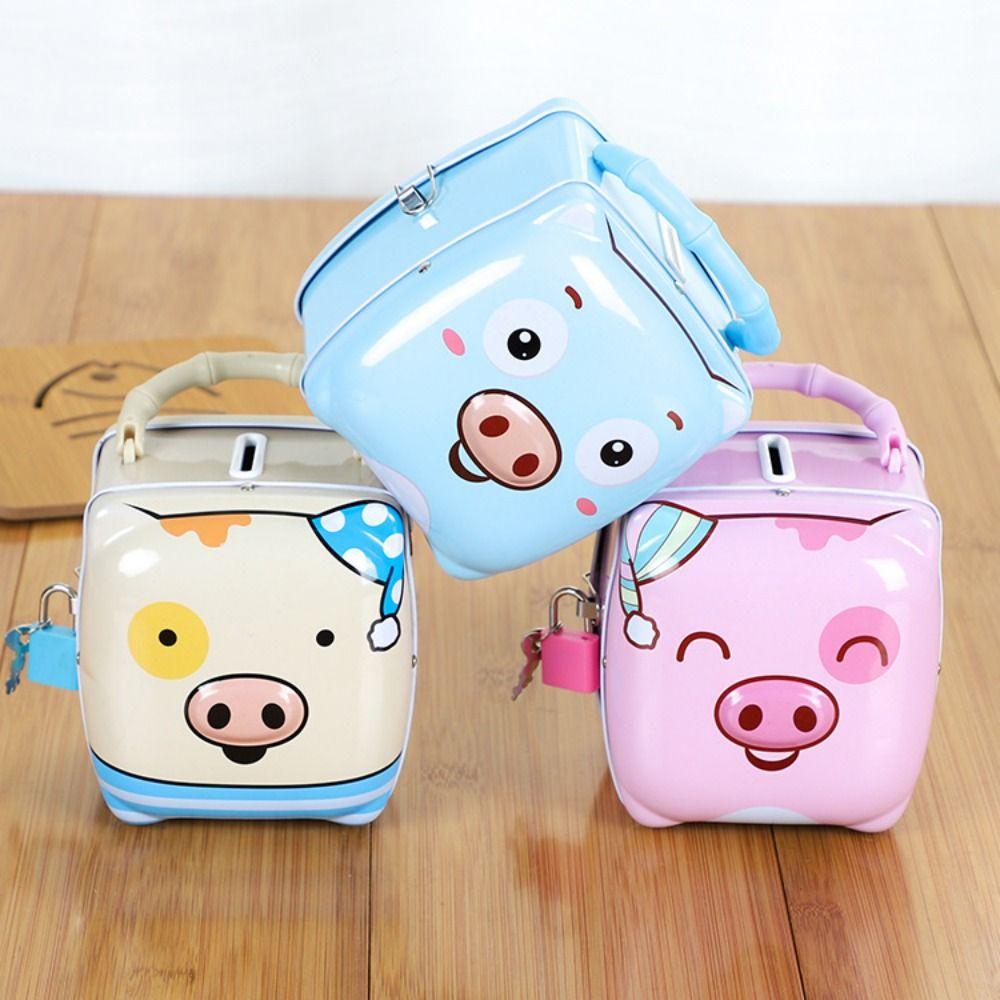 Pig Shape Money Saving Box Tinplate Coins Storage Box Handheld Piggy Bank For Children Gift