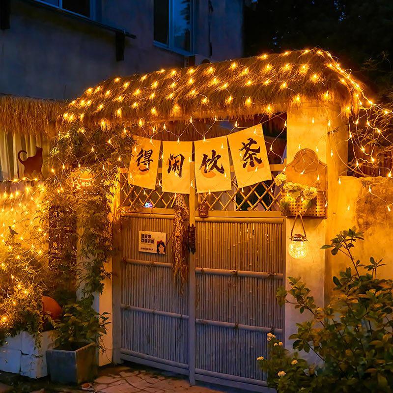Solar Net Light Outdoor Garden Mesh String Light 2000K Golden Sunset Fairy Lighting Connectable for Bush Yard Hedge Patio Decor