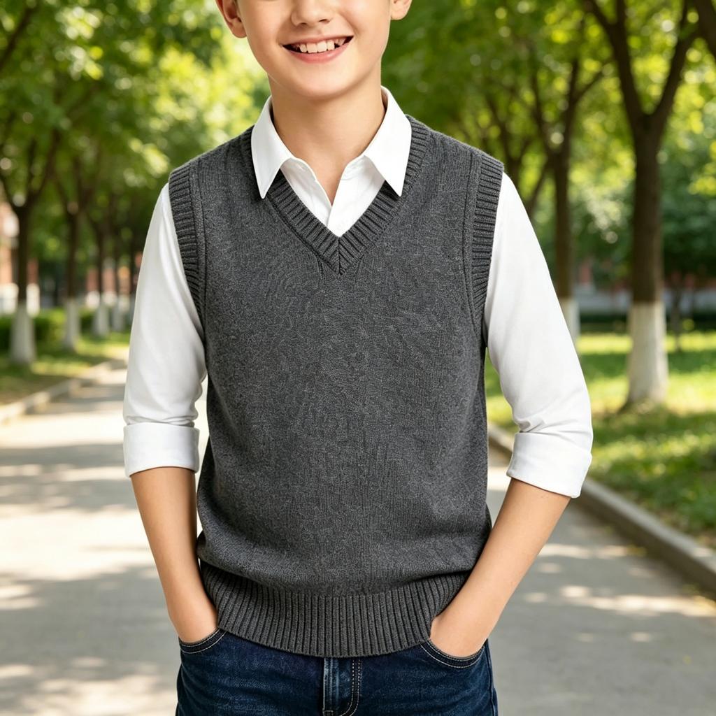 Boys' Knitted Vest Sweater for Winter, Soft Comfortable Sleeveless Pullover for Big Kids