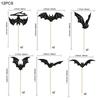 12/24Pcs Halloween Bat Cupcake Topper Black Glitter Bat Cupcake Picks for Kids Halloween Birthday Party Cake Decoration Supplies