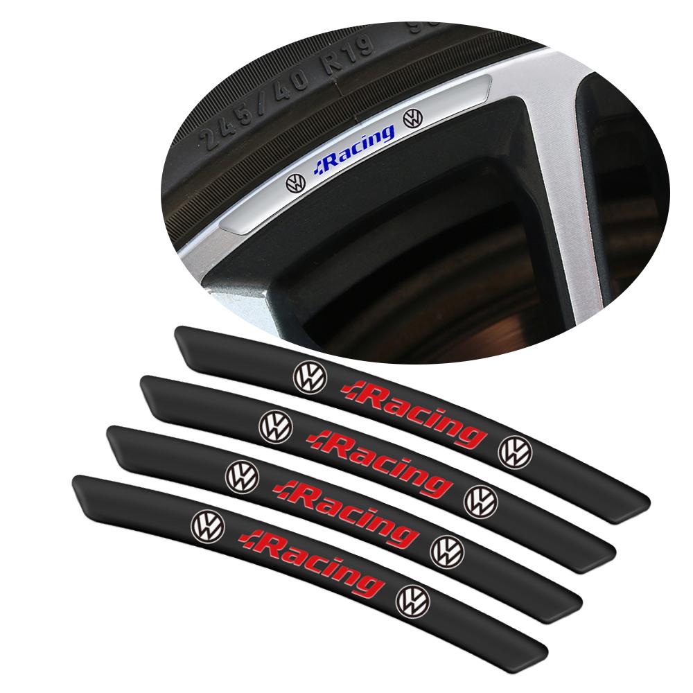 4pcs Aluminium Car Badge Wheel Rim Racing Decor Strips Decal Tire Hubs Stickers For Volkswagen VW Tiguan Passat Jetta Golf Polo BGS1