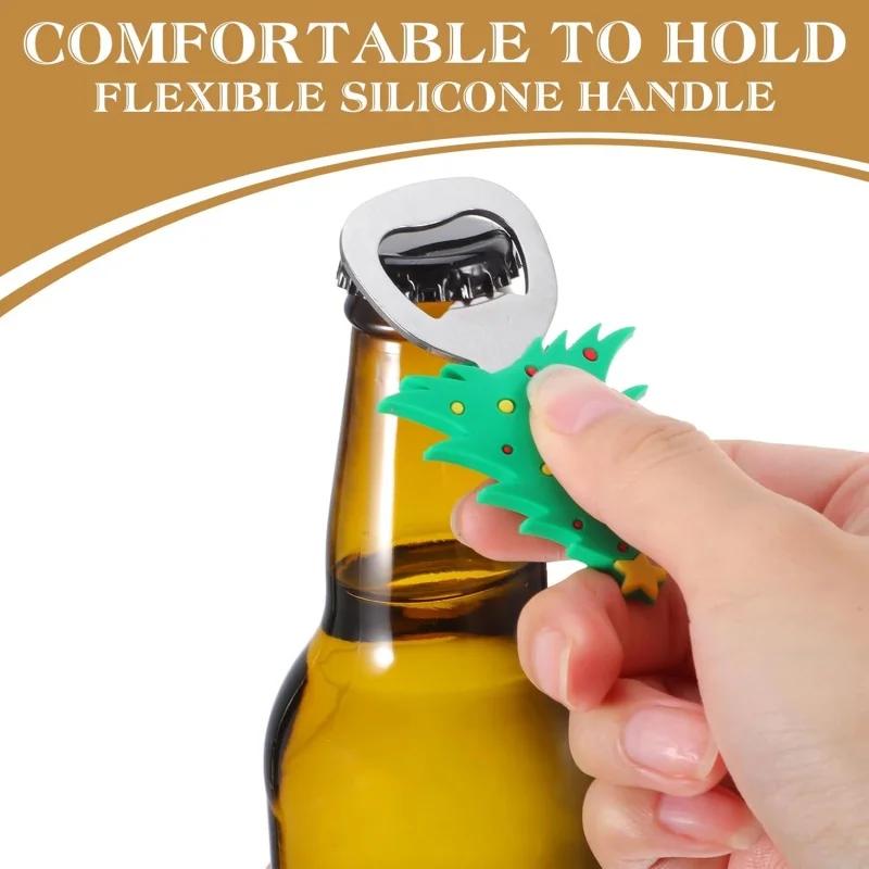 1-20PC Christmas Beer Bottle Opener Santa Snowman Bottle Opener Silicone Stainless Steel Bottle Opener Party Decoration Supplies