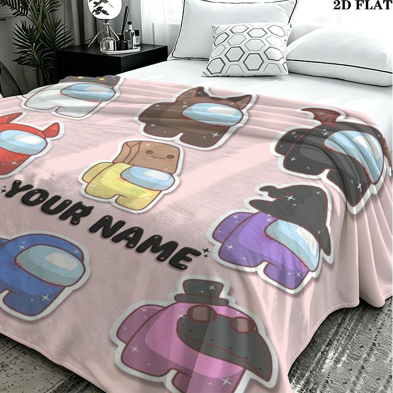 1PC Among Us Custom Name Patterned Flannel Blanket Suitable For All Seasons for Home Decor Warmth and Comfort Gifts Holiday Present