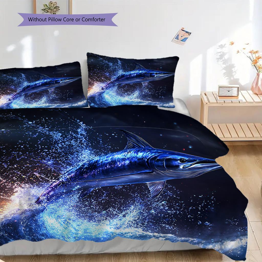 Tuna Pattern Bedding Quilt Set Quilt Cover Pillowcase Home Decoration Birthday Gift (1 * duvet cover + 2 * pillowcase, without core)