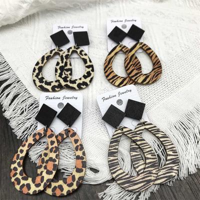 Earrings Wooden Vintage Bohemian Style Raindrops Dangle Leopard Zebra Pattern