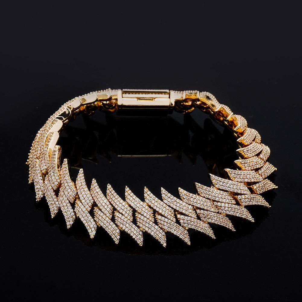 20mm Thorn Box Buckle Cuban Chain Zircon Hip Hop Men's Trendy Bracelet, Real Gold Plated