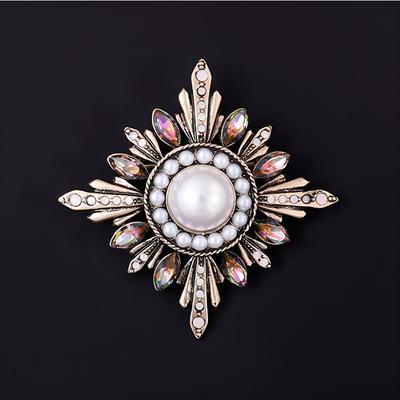 Broche de Girassol Barroco Estilo Corte Retrô para Mulheres, Acessórios de Alfinete de Terno Vintage de Luxo Leve com Pérolas
