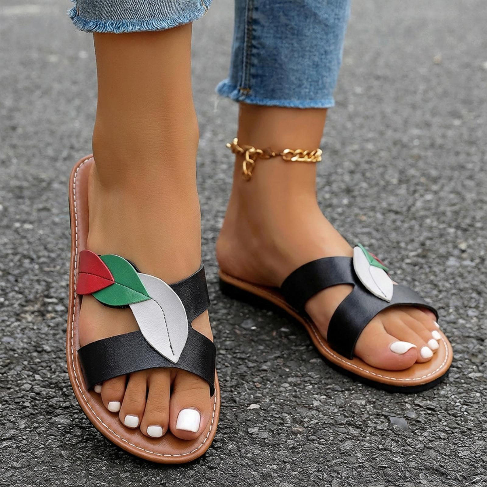 Summer women s color blocked cross kick lazy mermaid mouth flat casual slippers 42 чёрный