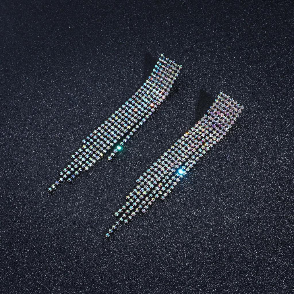 Elegant Rhinestone Tassel Earrings: High-End Shiny Diamond Design for Women