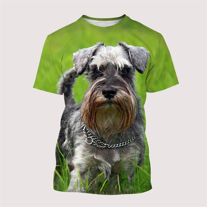 Hot Sale Schnauzer Dog T-Shirt Summer Short Sleeve 3D Print Tops Men Oversized Clothing O-Neck Graphic T Shirts Tee Streetwear