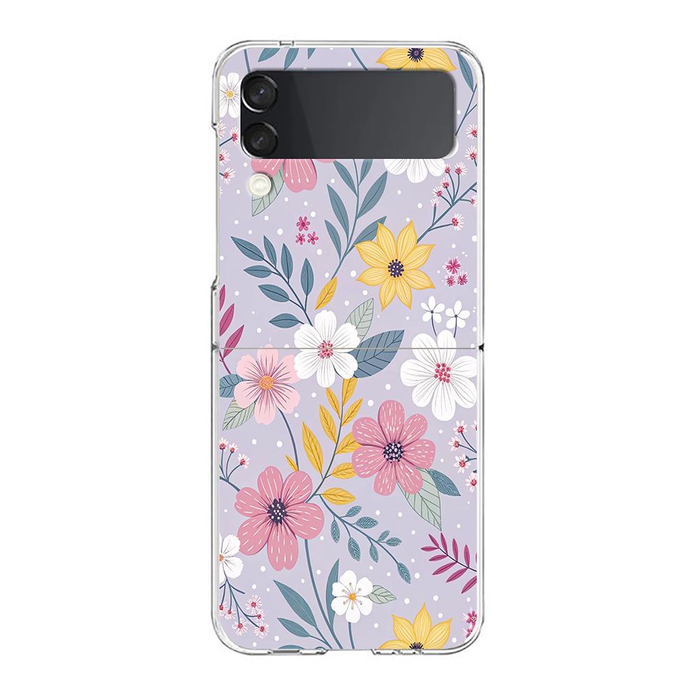 Transparent Phone Case For Samsung Galaxy Z Flip 3 4 5 6 7 Hard Folding PC Z Flip3 Flip4 Cover Stylish Flower Patterned Design