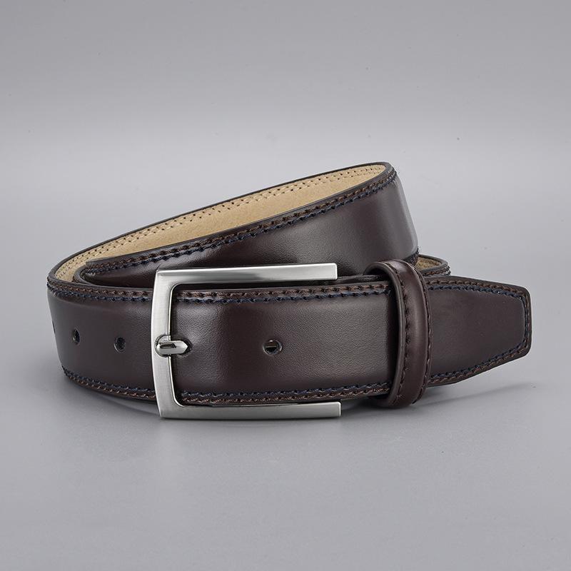 

Ремень мужской кожаный с пряжкой-булавкой повседневный деловой ремень из коровьей кожи 130cm темно-коричневого