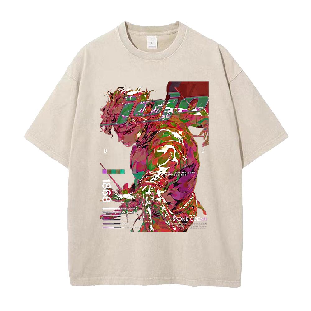 Caesar JoJos Bizarre Adventure Graphic T Shirt Men Women Cotton Tshirts Vintage Washed Tee Harajuku Unisex Oversized Tshirt S