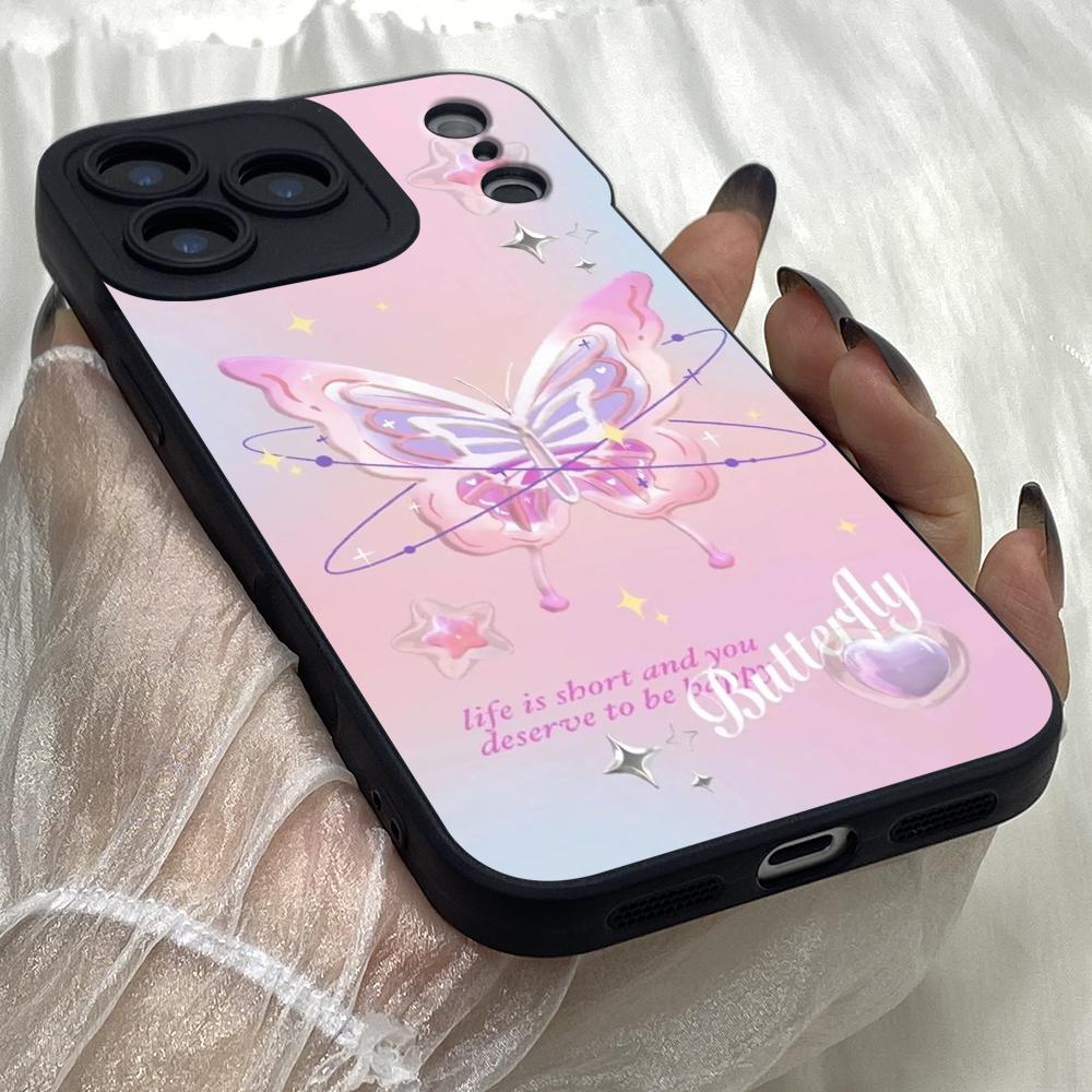 M381 Pink Butterfly flower Cute design Angel Eyes Soft Phone Case for iPhone Samsung Galaxy Xiaomi Rdemi Huawei Honor Infinix Realme OPPO All Model