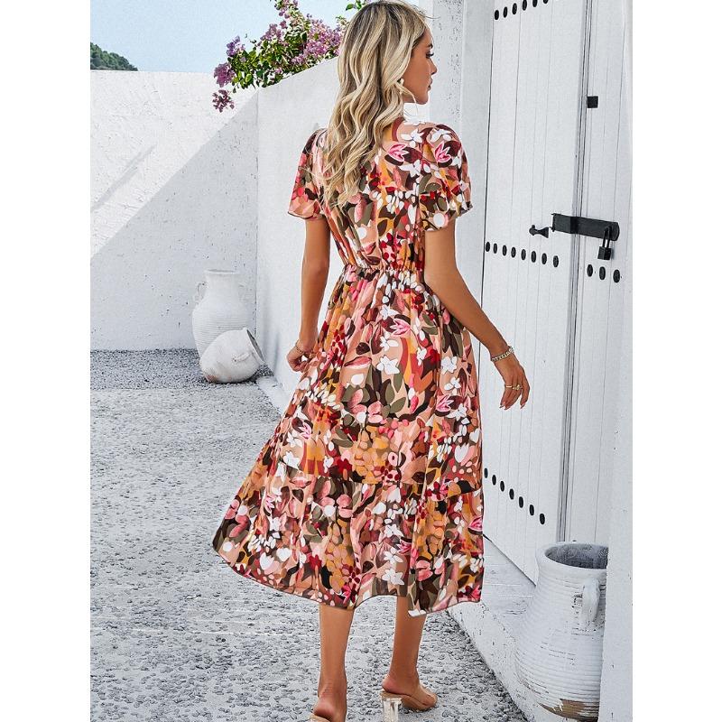 Women's Dresses Summer Foreign Trade Leisure Holiday Printed High-waisted Dresses