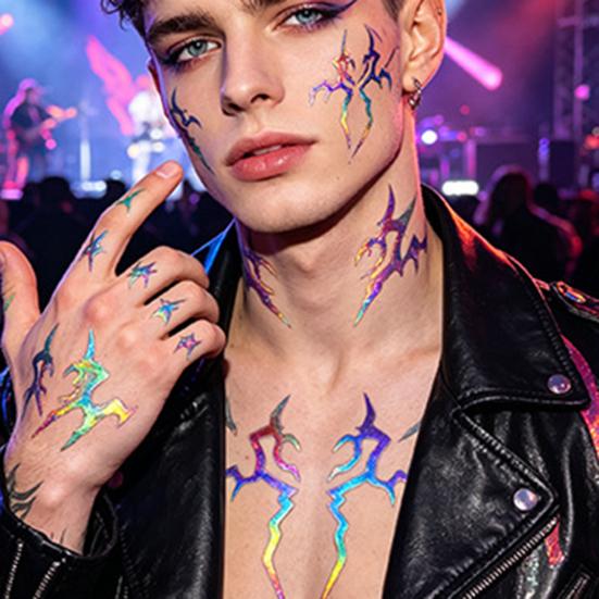5 Sheets Holographic Lightning Tattoos Flash Temporary Stickers Full Color Body