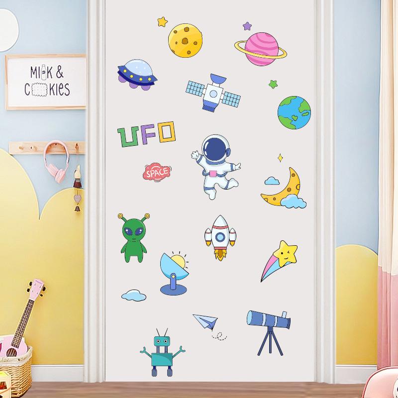DIY Cartoon Wall Stickers Animal English Letters Astronaut Space Decals for Kids Room Nursery Living Room Decor Self Adhesive Vinyl Art