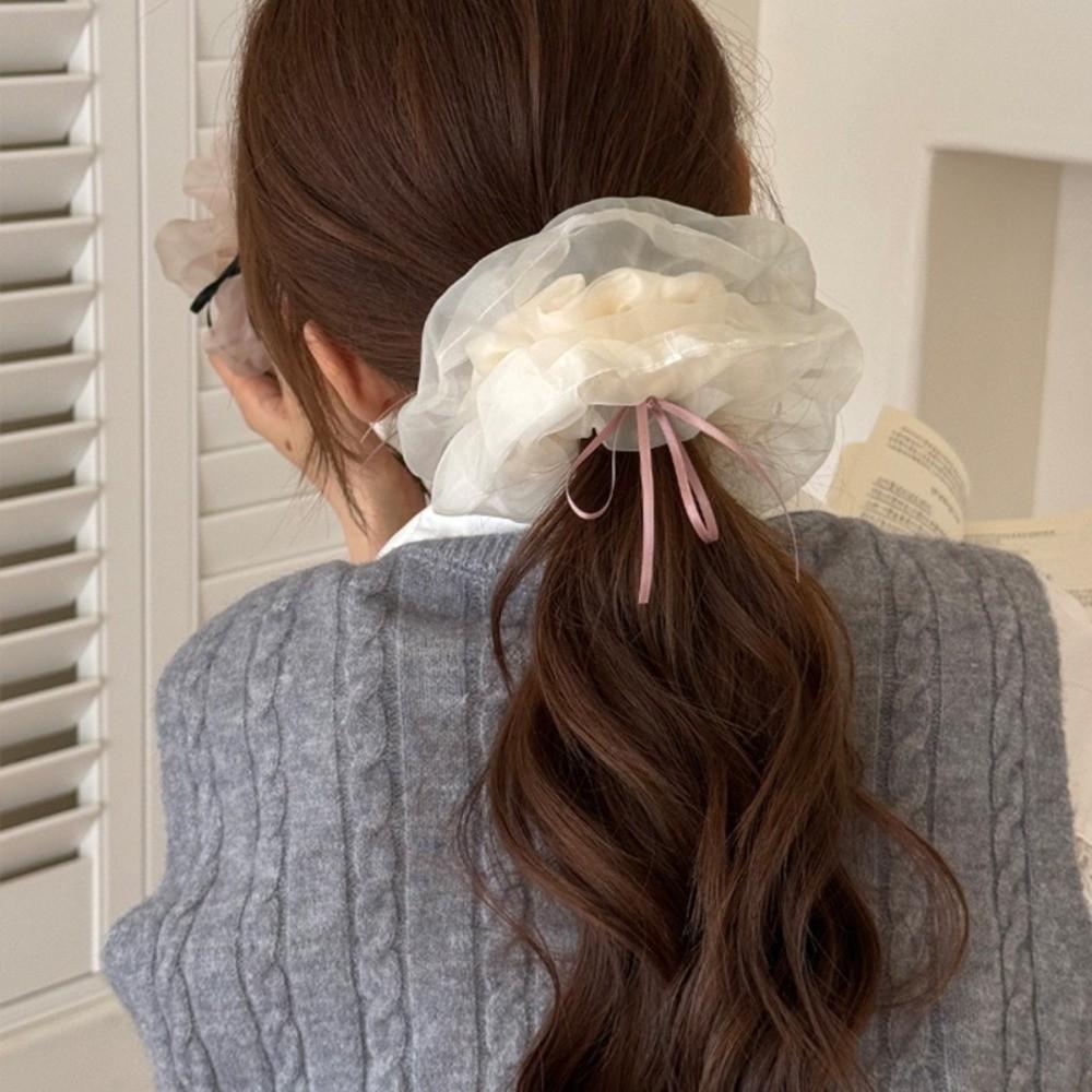 Hair Accories Yarn Knot Hair Ties Ribbon Bowknot Large Elastic Tulle Scrunchie Korean Style Bowknot Hair Rope Women