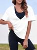 T-shirt estiva da donna con scollo a V profondo, manica corta, vestibilità larga, basic