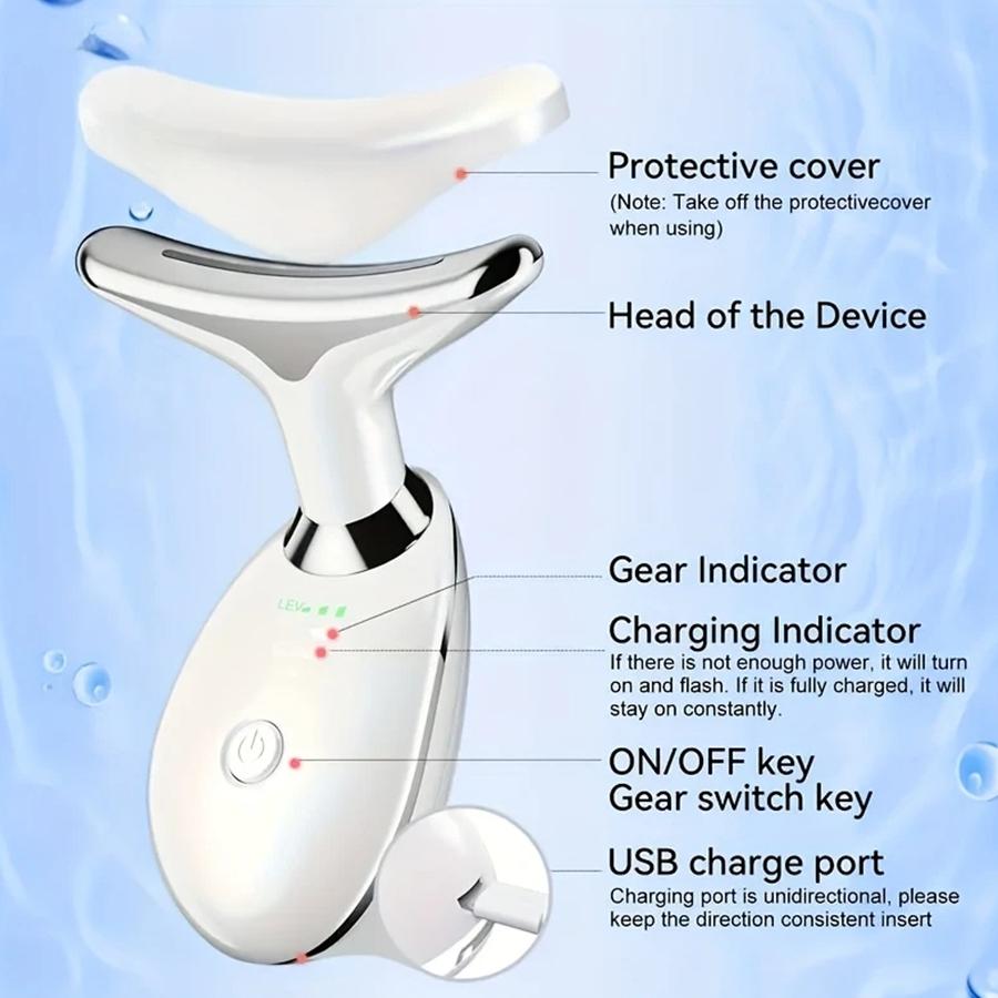 USB Rechargeable Neck and Face Skin Massager with 7 LED Light Modes, Vibrating Facial Beauty Instrument , Skin Care Device
