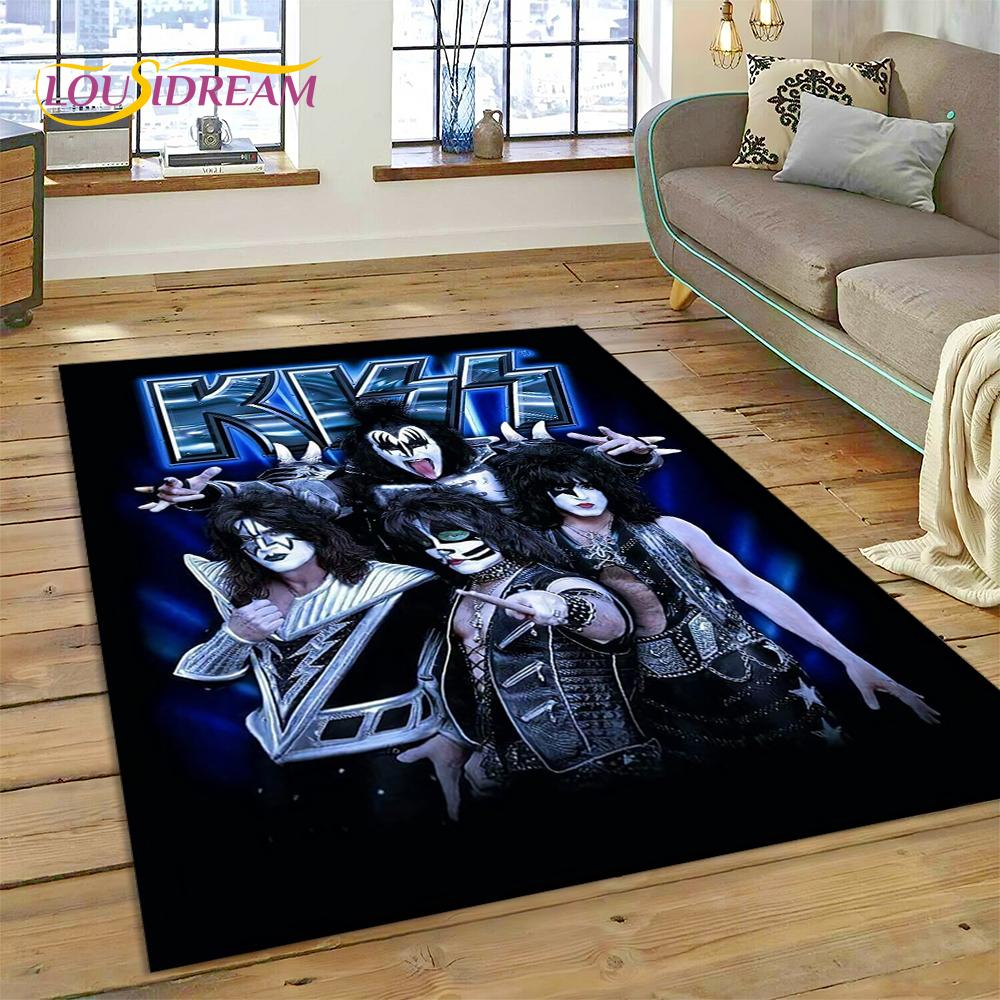 Neuester Kiss Rock Heavy Metal Band Teppich für Wohnzimmer Schlafzimmer Heimdeko, rutschfeste Bodendekoration für Sofa Fußmatte