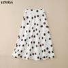 VONDA Women Zip-up Waist Casual Polka Dots Print Swing Pleated Skirts
