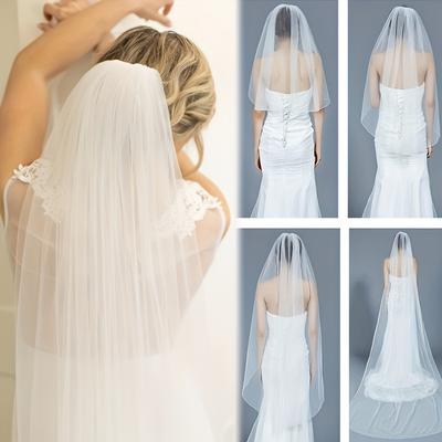 Soft Wedding Veil, Wedding Veil Comb Bridal Cathedral Veil 1 Tier Drop Veil Wedding Rhinestones Hair Comb for Brides