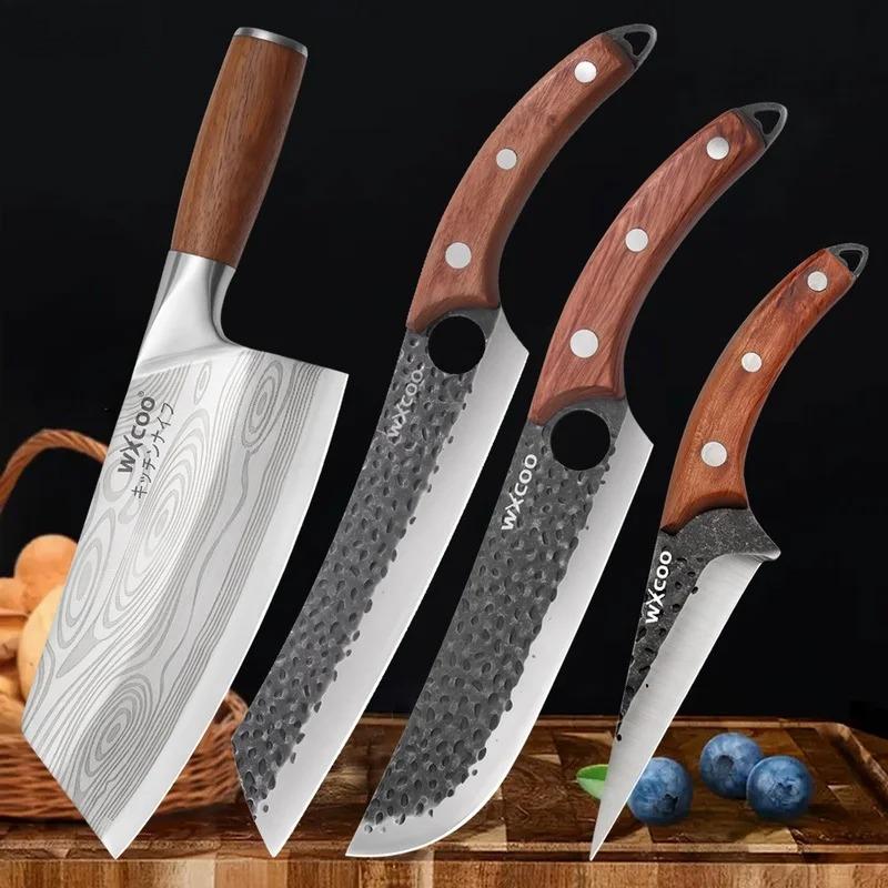 WXCOO Hand Forged Boning Knife Set High Carbon Clad Steel Meat Fish Fruit Cleaver Knife Professional Butcher Kitchen Chef Knives