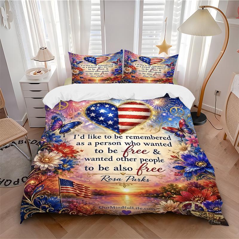3pcs Freedom Equality Bedding Set, Includes One Quilt Cover and Two Pillowcases, Bedroom and Guest Room Decoration. T72301138