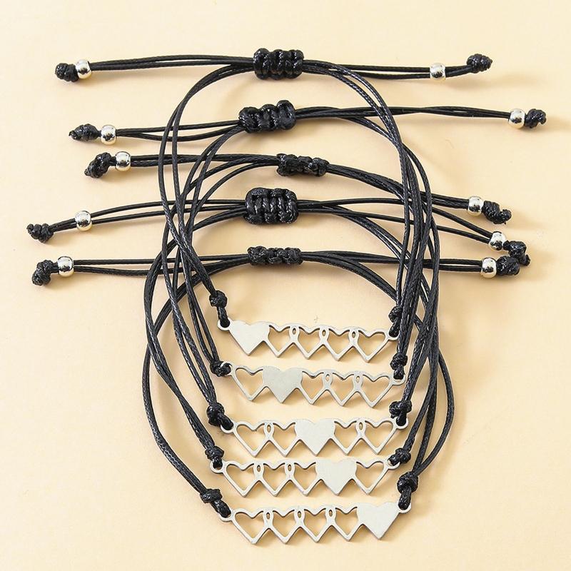 5 Pieces Set Matching Heart-shaped Card Bracelets for Best Friend Couple Family Women Mens Teen Friendship Jewelry